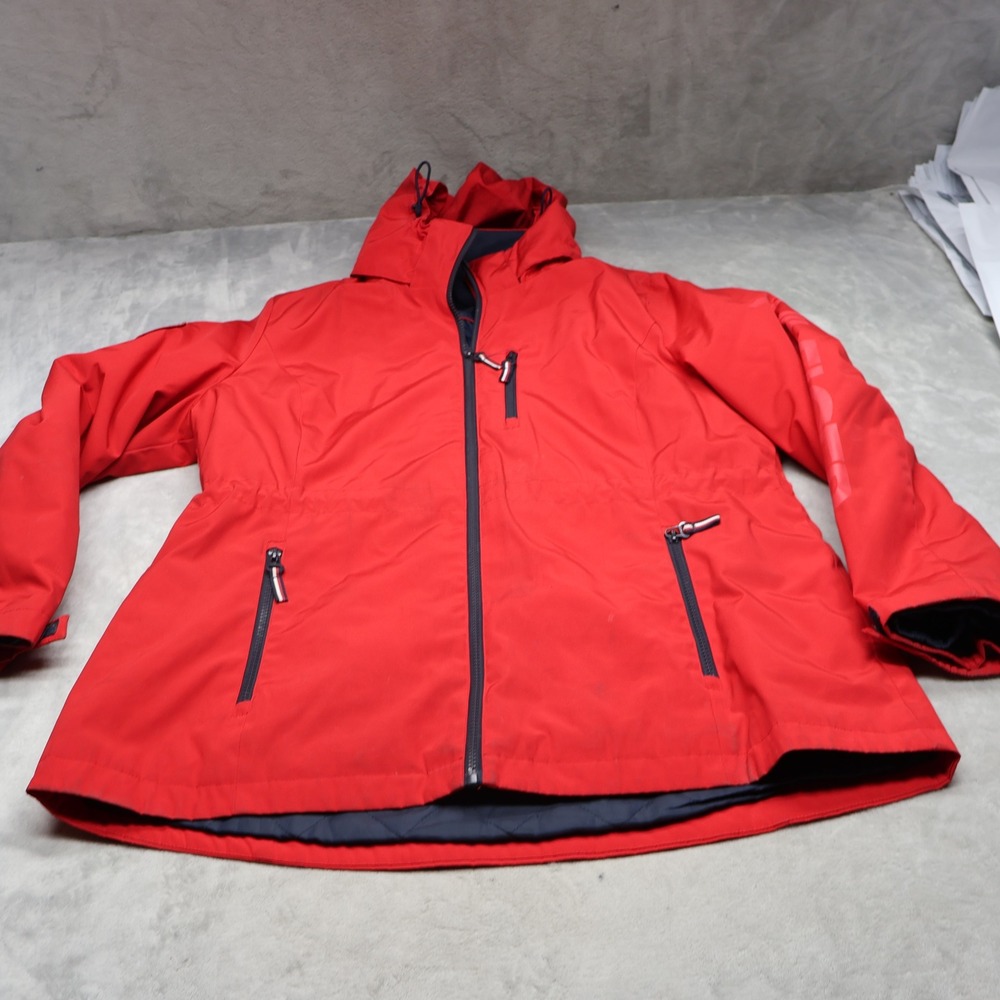 Tommy Hilfiger Jacket Women XL Red Insulated Full Zip Water Resistant 3in1 Shell